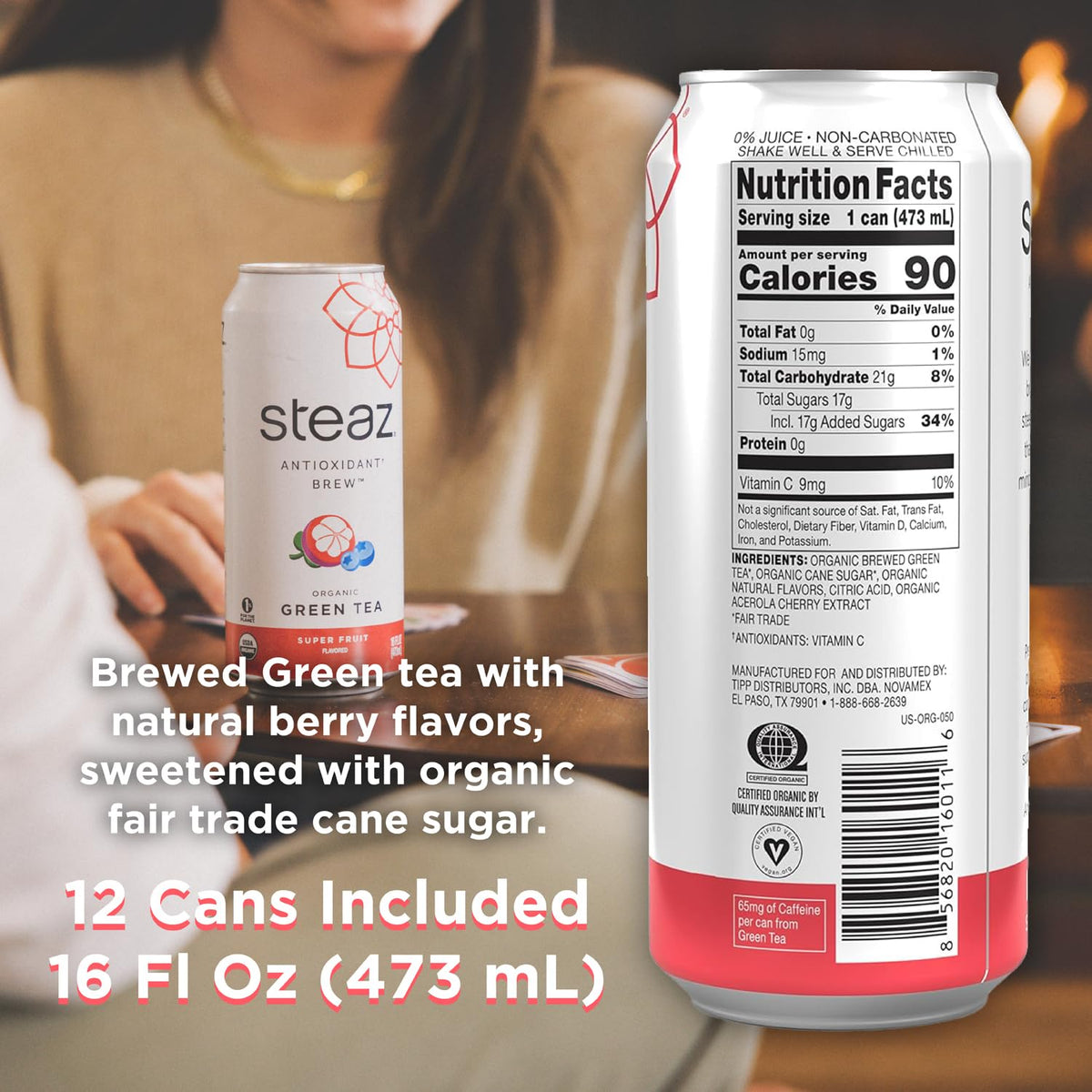 Steaz Organic Green Tea Superfruit (12 Pack) – Antioxidant Brew, 65mg Caffeine