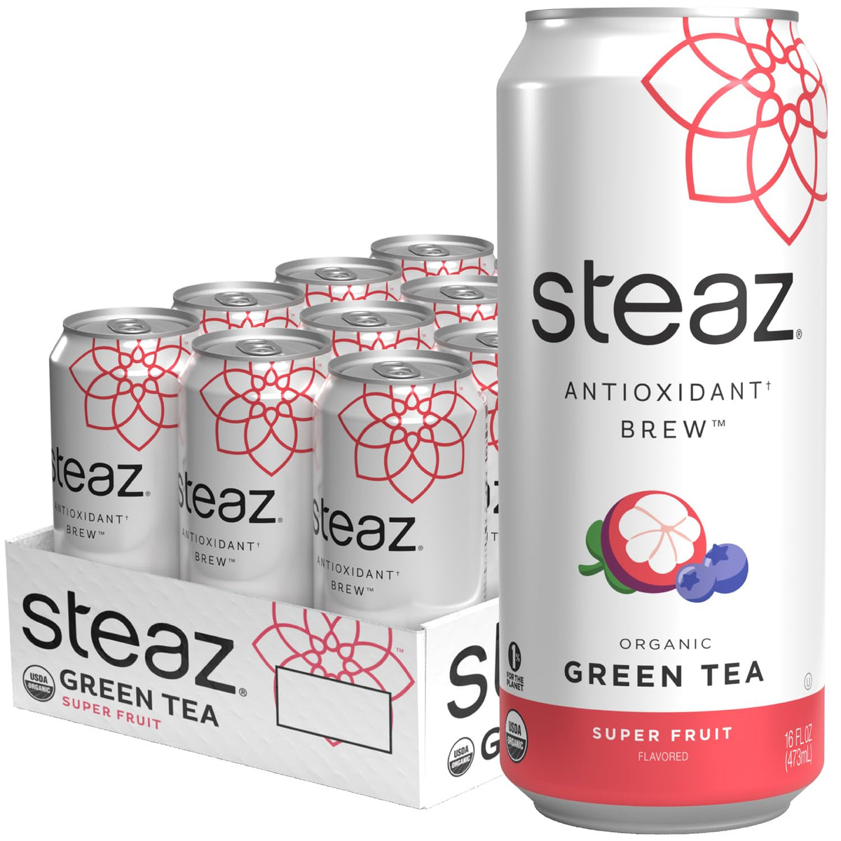 Steaz Organic Green Tea Superfruit (12 Pack) – Antioxidant Brew, 65mg Caffeine