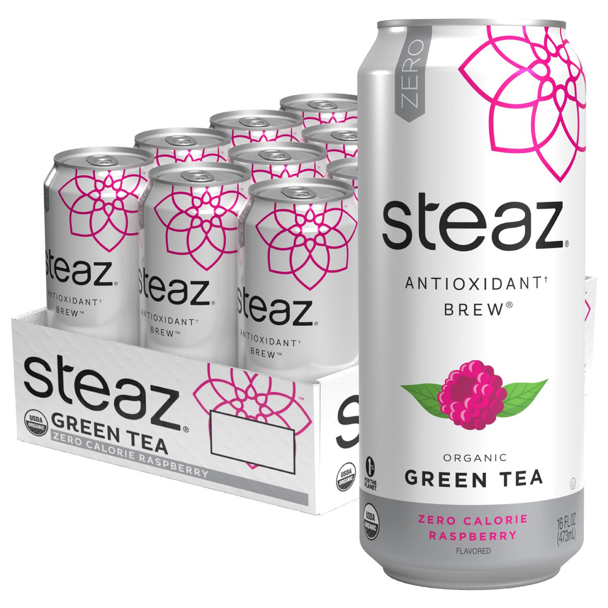 Steaz Organic Green Tea Raspberry Zero Calorie Iced Tea – 12 Pack