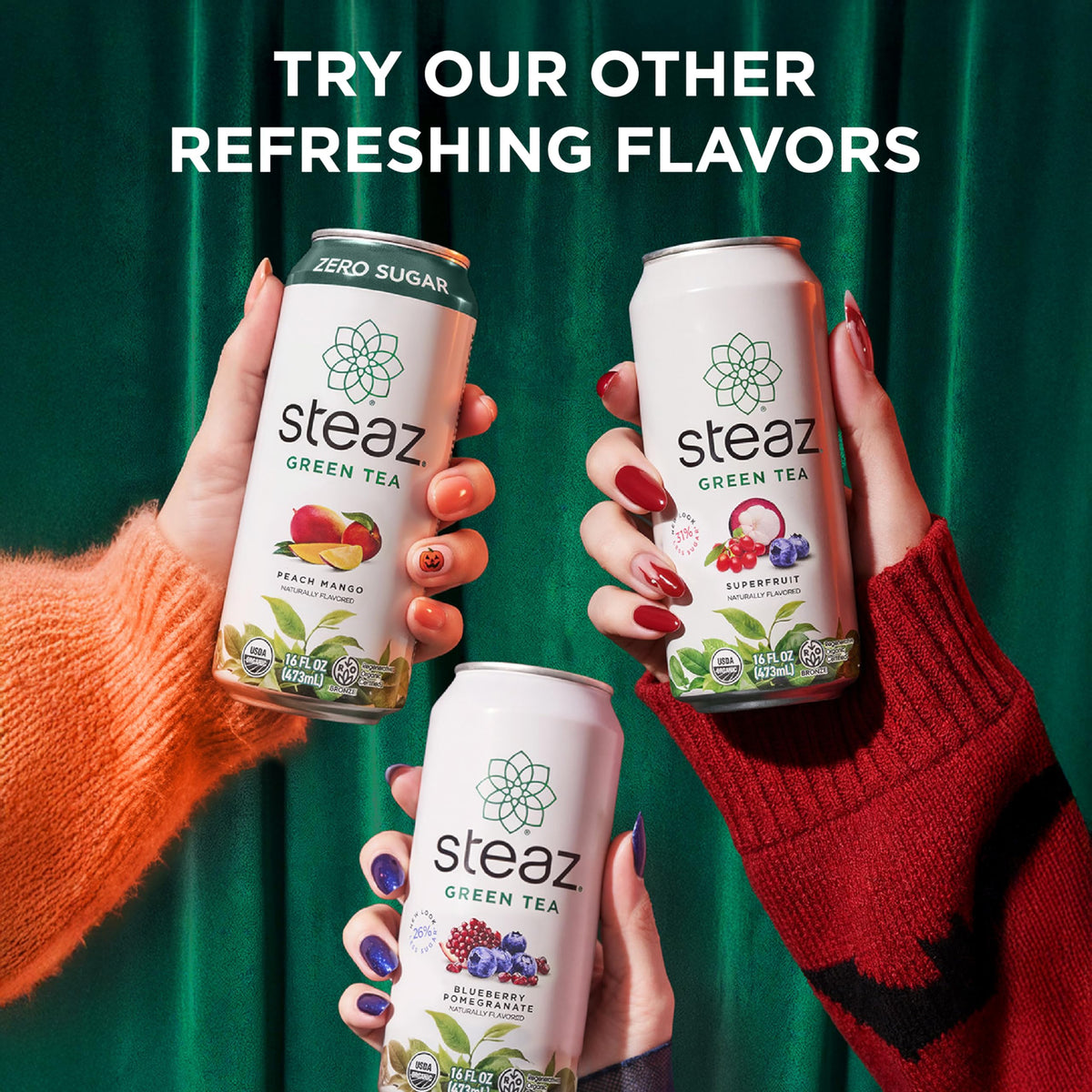 Steaz Organic Hibiscus Green Tea (12 Pack) – Regenerative Organic Certified, 30 mg Caffeine per Can