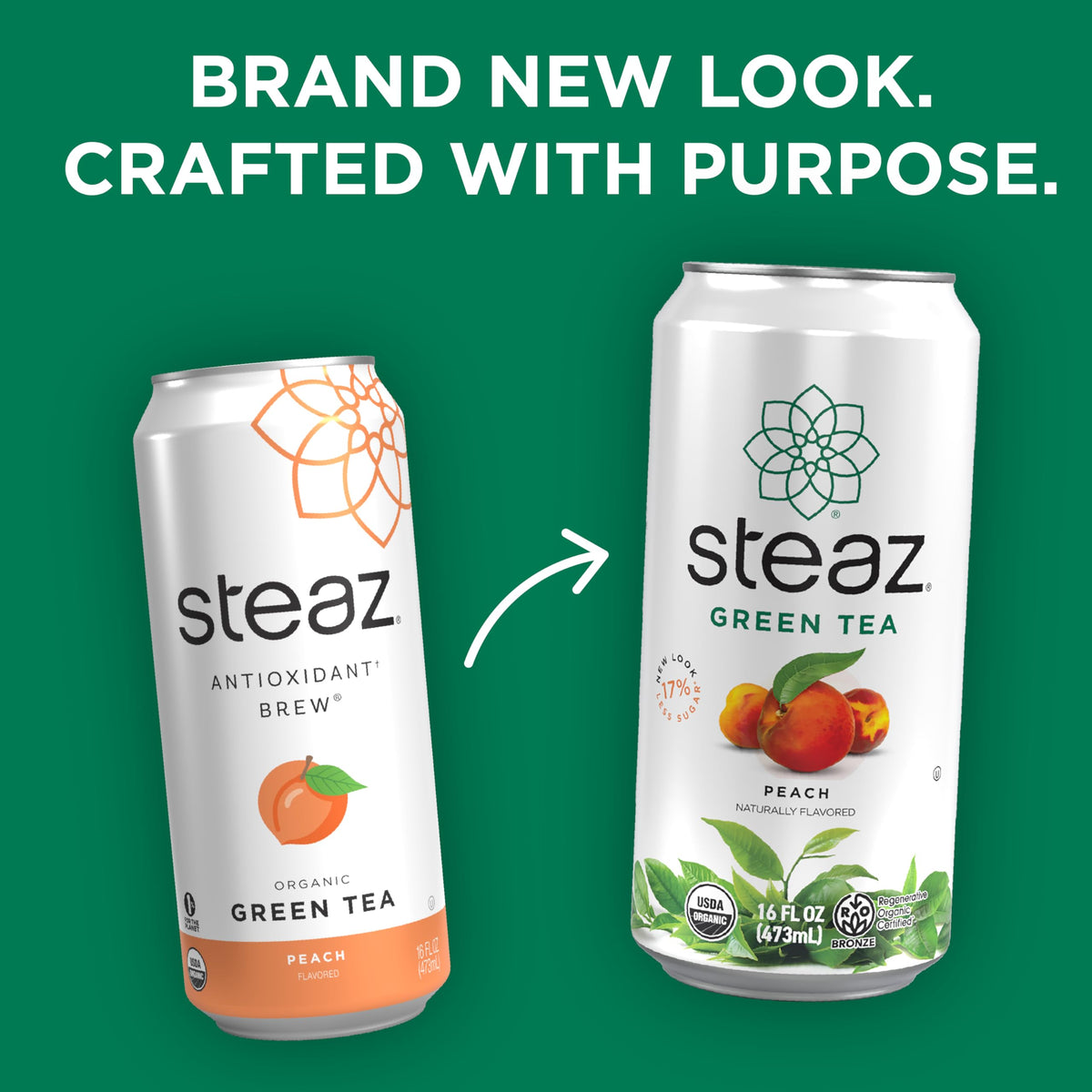 Steaz Organic Green Tea Peach Flavored (12 Pack) – Antioxidant Brew, 65 mg Caffeine, 90 Calories, Vegan & Fair Trade