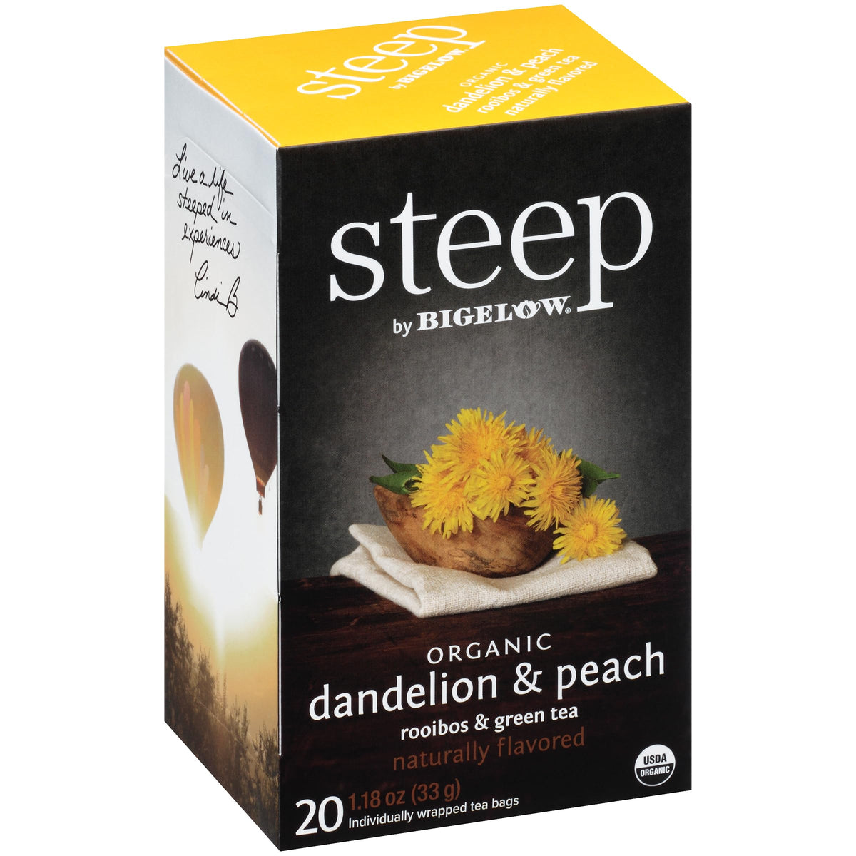 Steep by Bigelow Organic Dandelion Peach with Rooibos & Green Tea, Caffeinated — 120 Teabags (6 Pack)