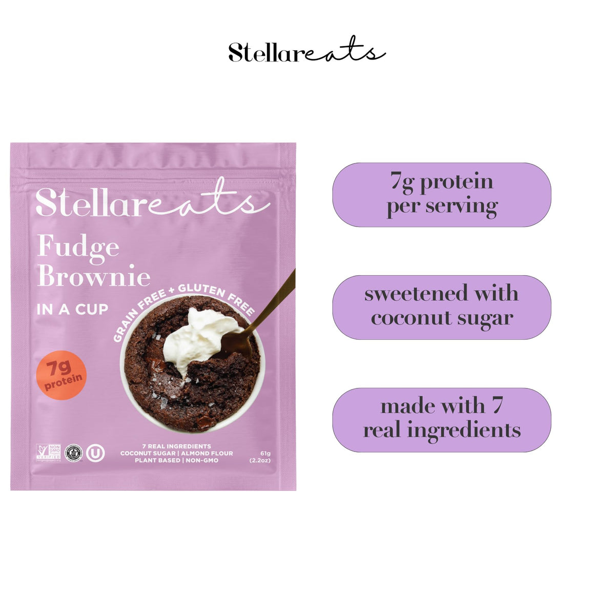 Stellar Eats Grain-Free Fudge Brownie in a Cup | 7g Protein, Gluten-Free & Dairy-Free | 8 Pack