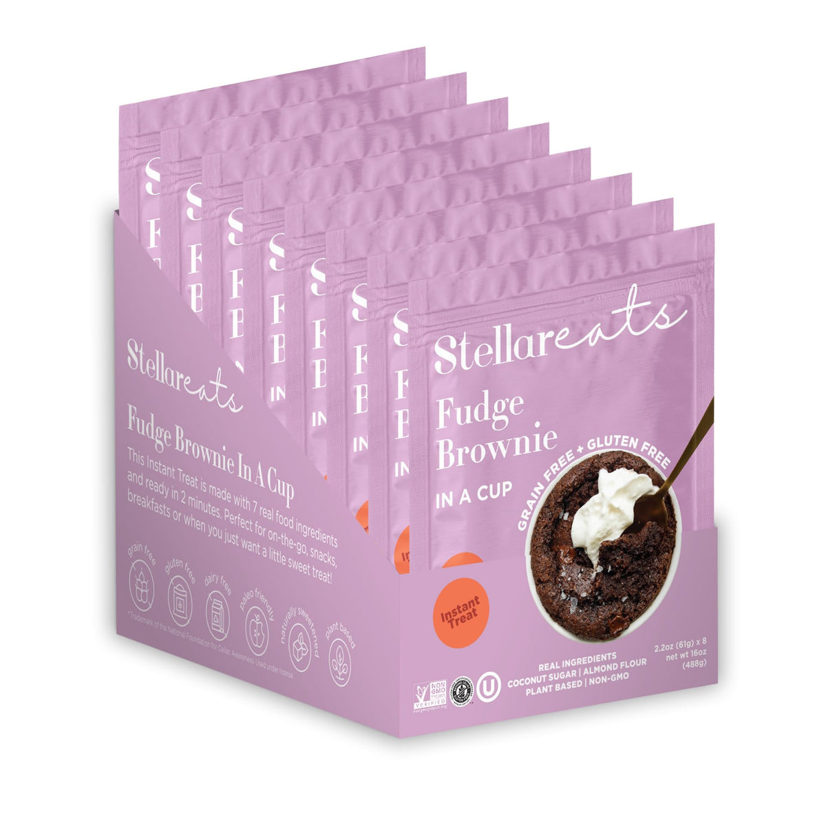 Stellar Eats Grain-Free Fudge Brownie in a Cup | 7g Protein, Gluten-Free & Dairy-Free | 8 Pack