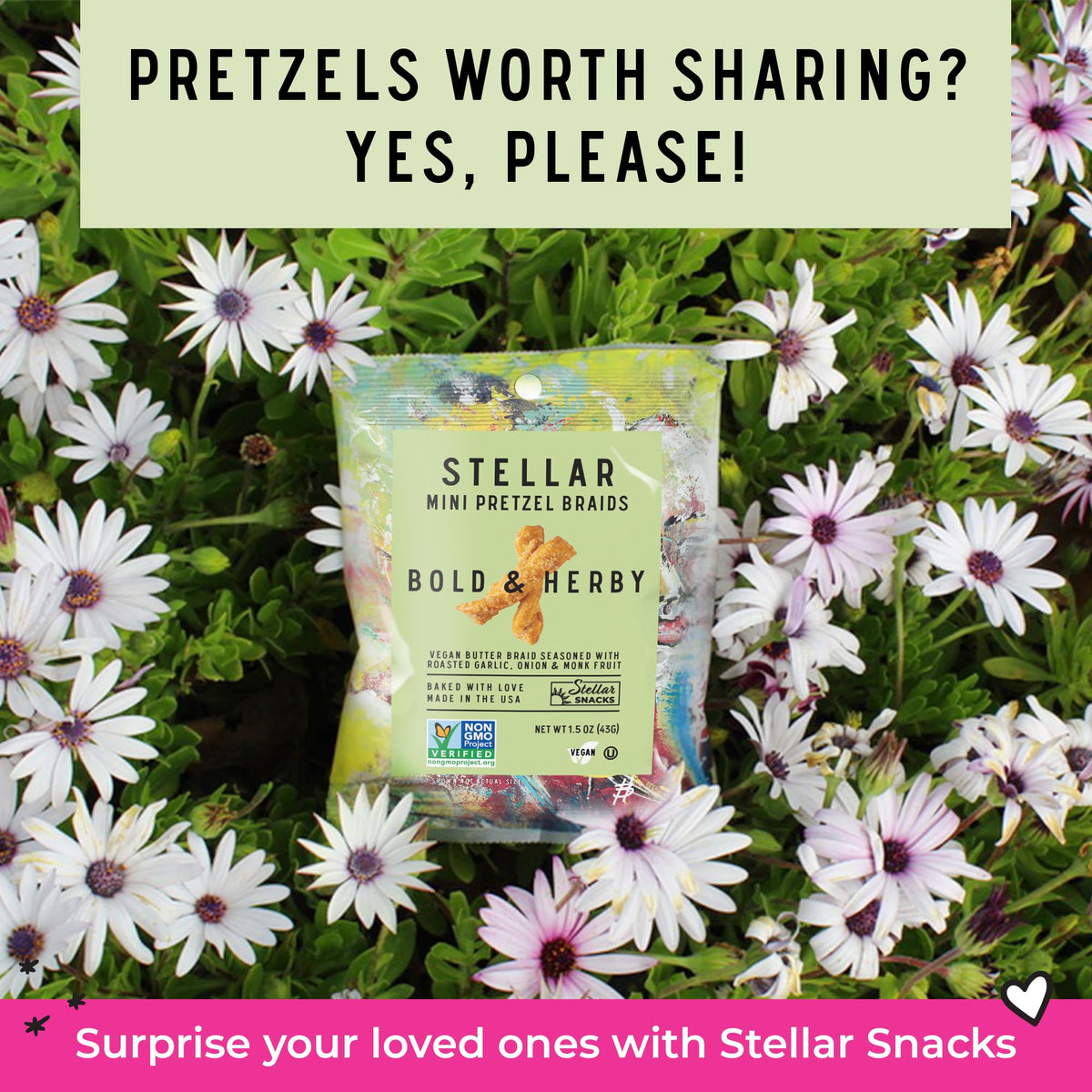 Stellar Snacks Mini Pretzel Braids – Vegan, Kosher, Non-GMO, 24-pack, Bold & Herby