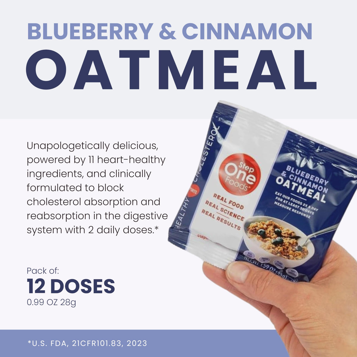 Step One Foods Blueberry Cinnamon Oatmeal – Heart Health, Plant Sterols, Omega-3, Fiber