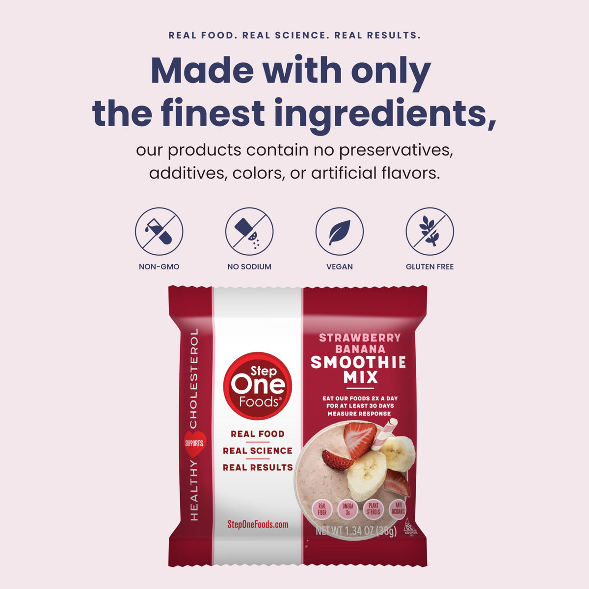 Step One Foods Strawberry Banana Smoothie Mix – 12-Pack, Heart-Healthy Plant Sterols, Omega-3s, Fiber