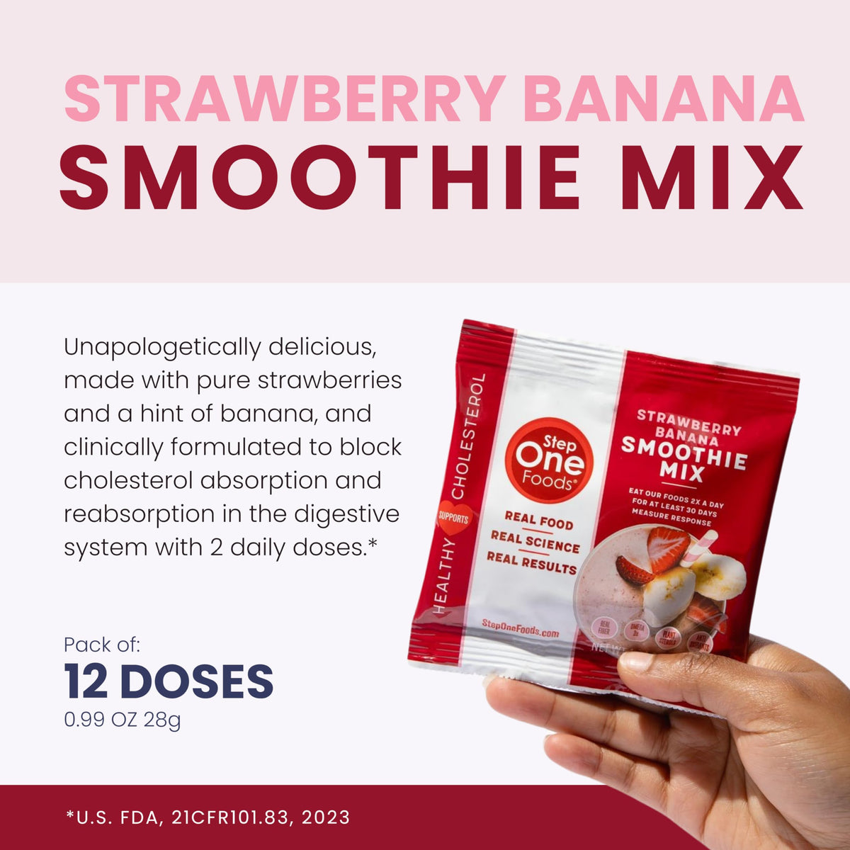 Step One Foods Strawberry Banana Smoothie Mix – 12-Pack, Heart-Healthy Plant Sterols, Omega-3s, Fiber