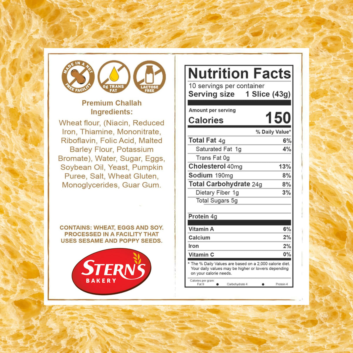 Stern's Bakery Kosher Challah Bread - 15 oz Traditional Braided Challah | Dairy Free & Nut Free
