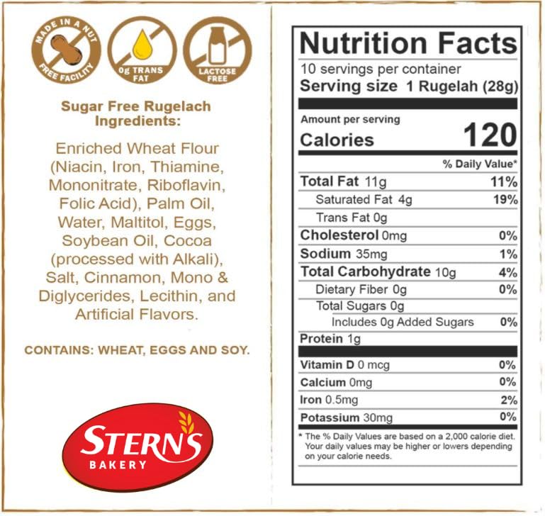 Diabetic Sugar Free Cookies by Stern’s Bakery | 10 Count, Individually Wrapped, Low Calorie Snack