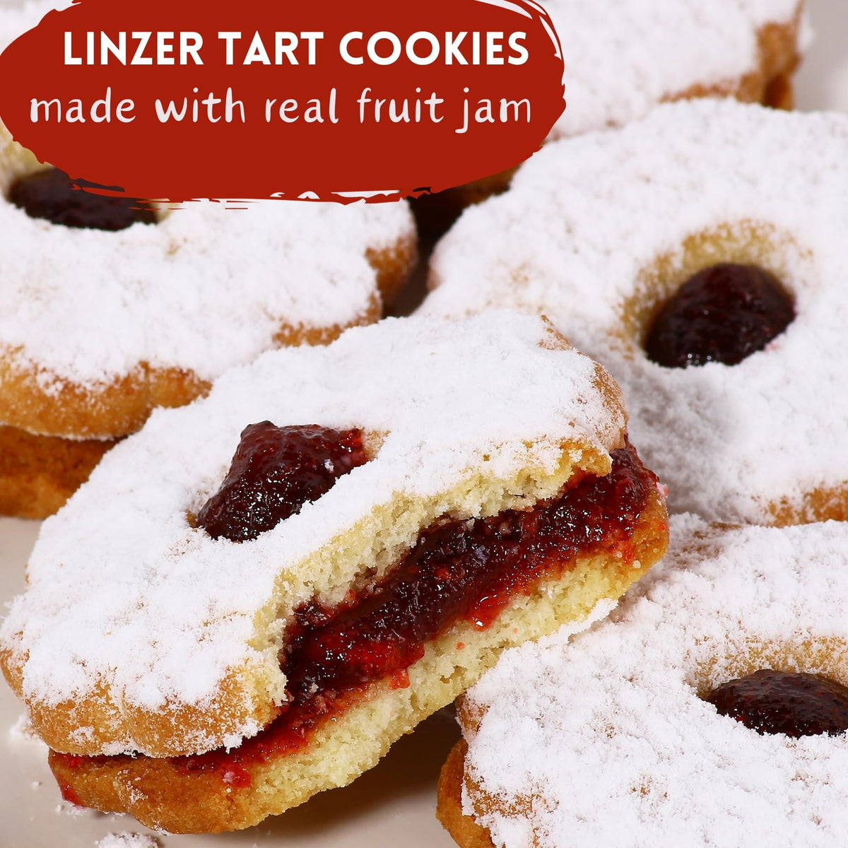 Linzer Cookies [18 Count] – Raspberry Jam Shortbread, Nut-Free & Kosher | Stern’s Bakery