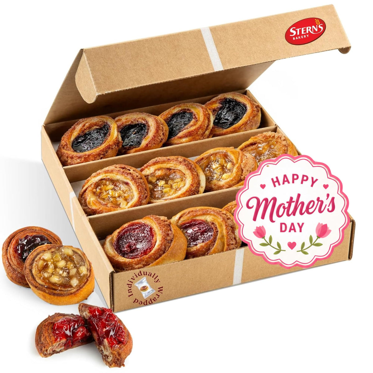 Stern's Bakery Fruit Danish Pastry – 12 Count, Assorted Fruit-Filled Cinnamon Buns, Kosher, Dairy Free & Nut Free