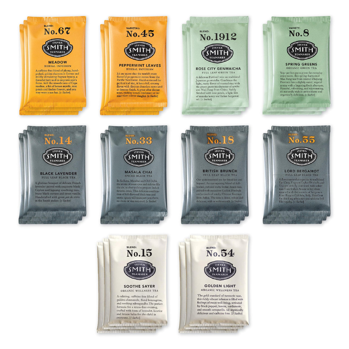 Steven Smith Teamaker Amazon Exclusive Variety Pack Sampler – 10 Flavors of Full-Leaf Tea, 30 Sachets