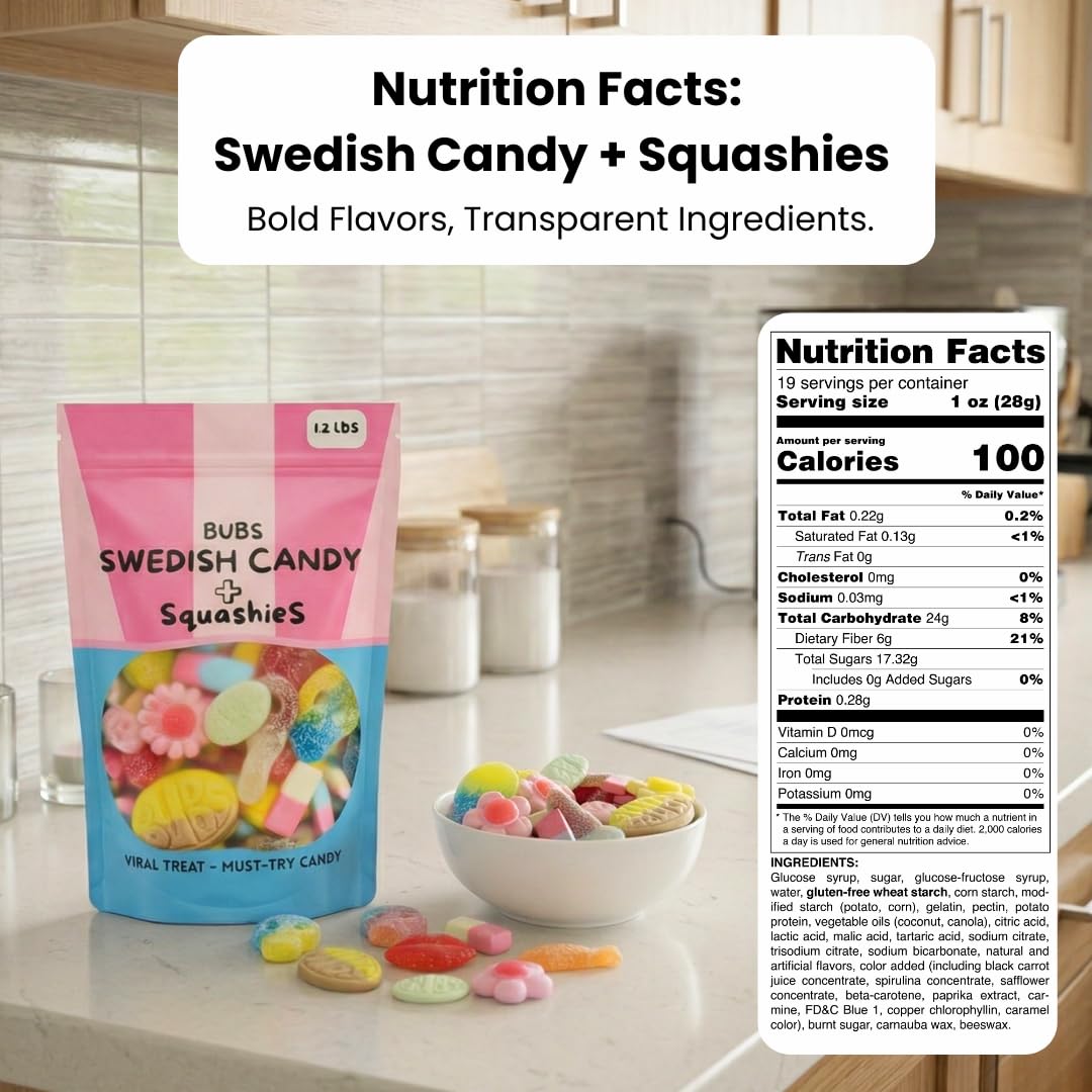 STEYDA Swedish Candy Mix – 1.2 lb Bulk Bag with Squashies, BUBS Swedish Candy, Swedish Fish & Skulls