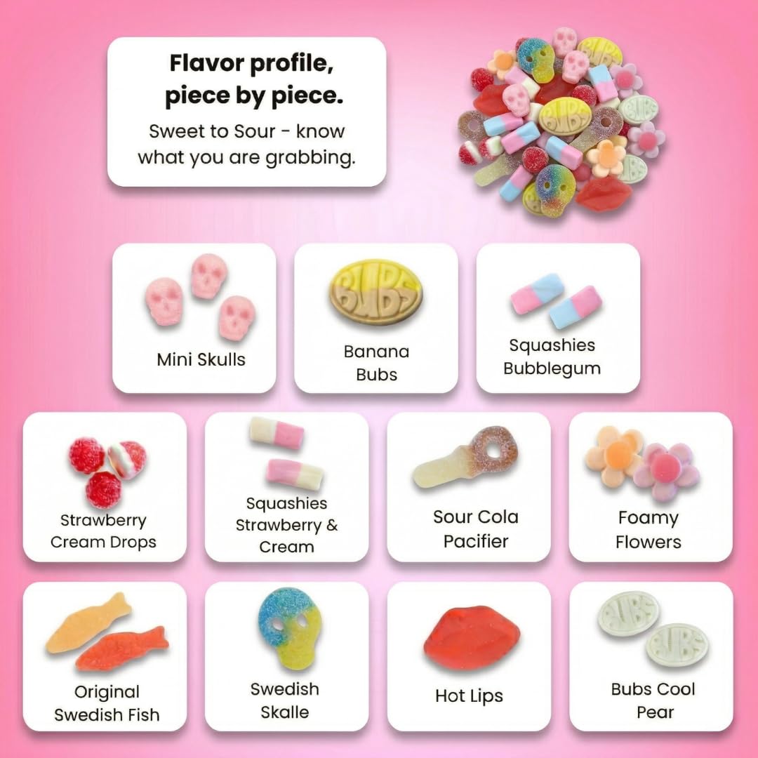 STEYDA Swedish Candy Mix – 1.2 lb Bulk Bag with Squashies, BUBS Swedish Candy, Swedish Fish & Skulls