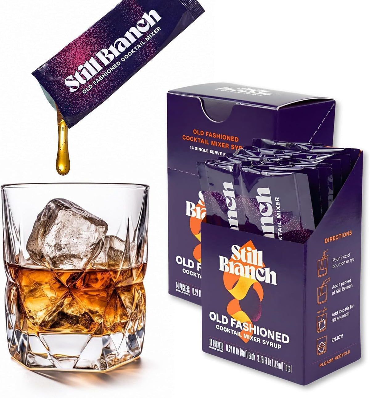 Still Branch Old Fashioned Mix – Handcrafted Syrup with Real Bitters (No Refrigeration Needed, 28 Sachets)