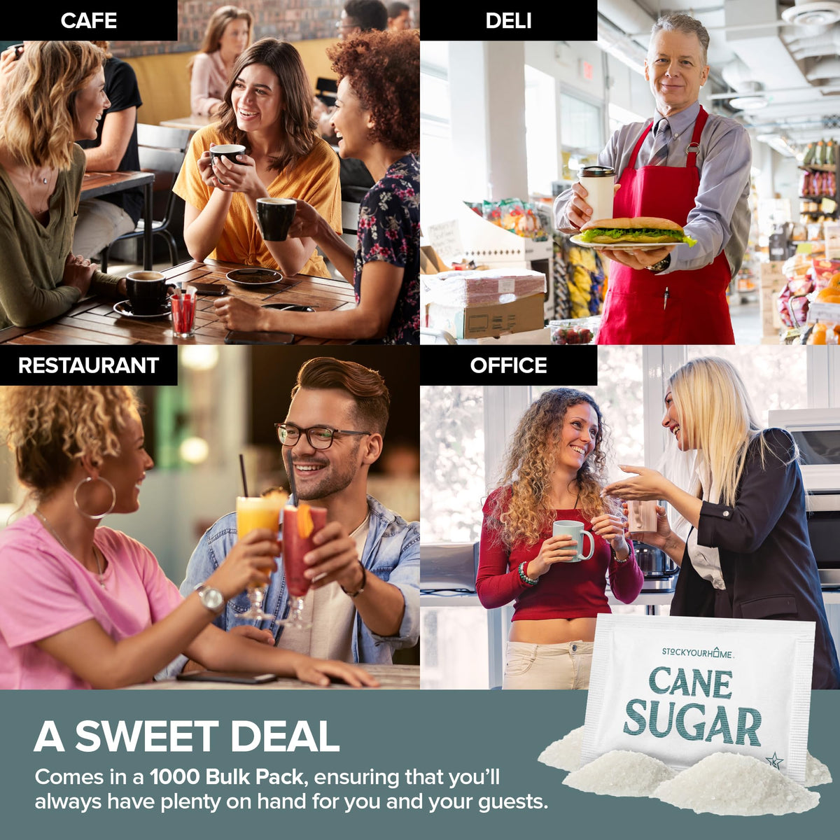 Stock Your Home Bulk White Sugar Packets – 1000 Count, 2.55 g Each for Coffee, Tea, and More