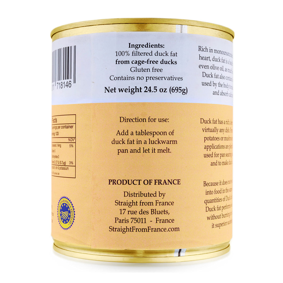 Straight from France Genuinely French All Natural Duck Fat 695g (24.5oz) | Keto & Paleo