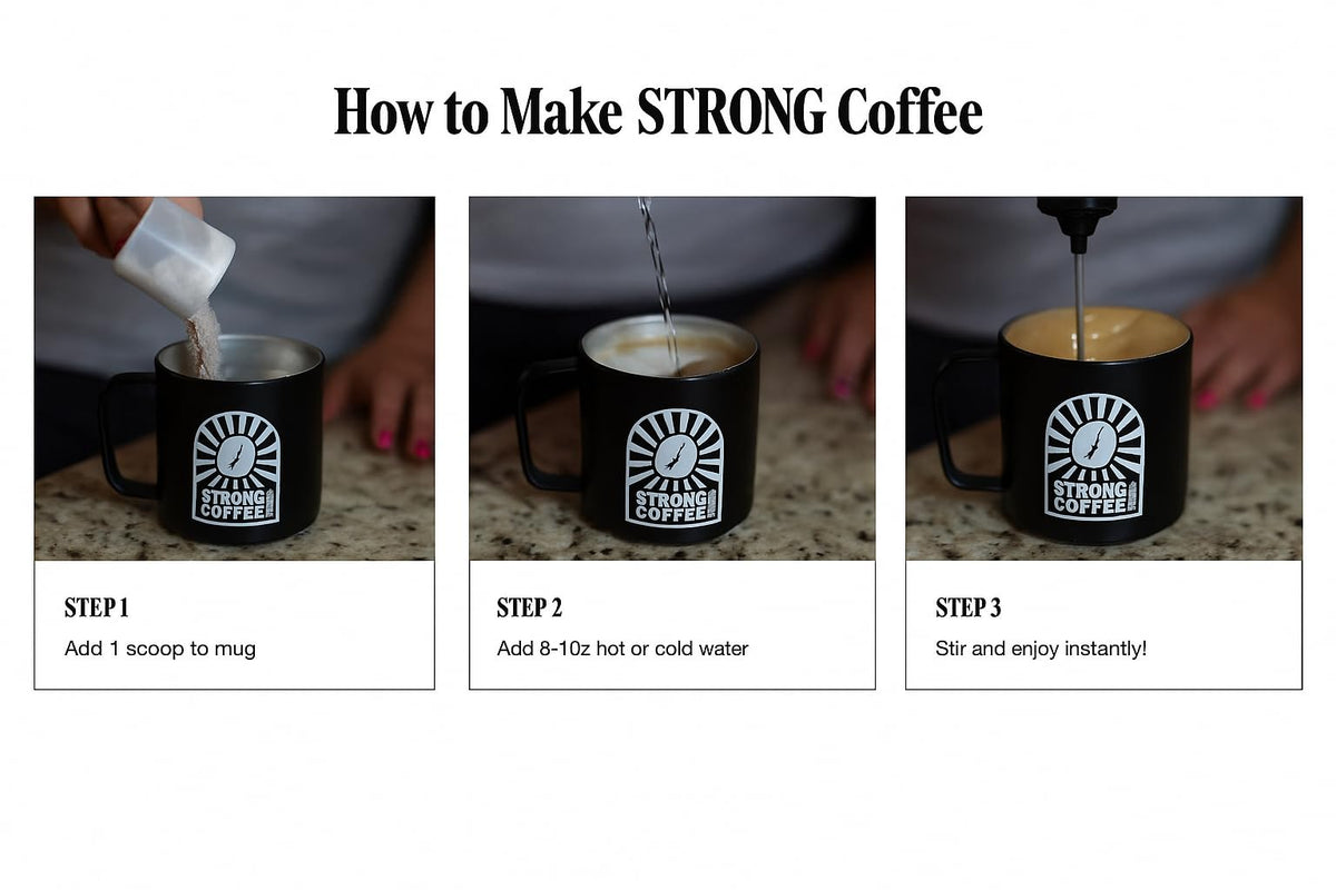 Strong Coffee Co. Coffee Booster: 10g Collagen Protein, Nootropics & Adaptogens for Focus | 15 Packets