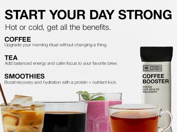 Strong Coffee Co. Coffee Booster: 10g Collagen Protein, Nootropics & Adaptogens for Focus | 15 Packets