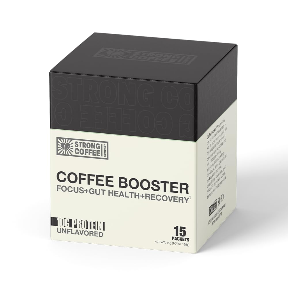 Strong Coffee Co. Coffee Booster: 10g Collagen Protein, Nootropics & Adaptogens for Focus | 15 Packets