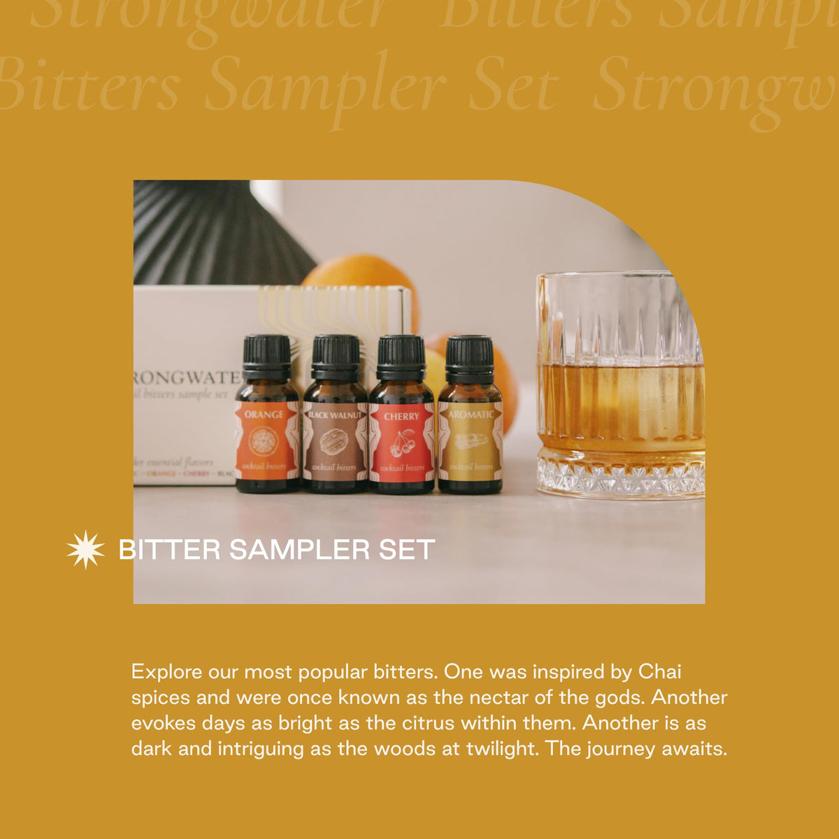 Strongwater Bitters Sample Set – 4 Flavors, 0.5 oz Each | Craft Cocktail Essentials