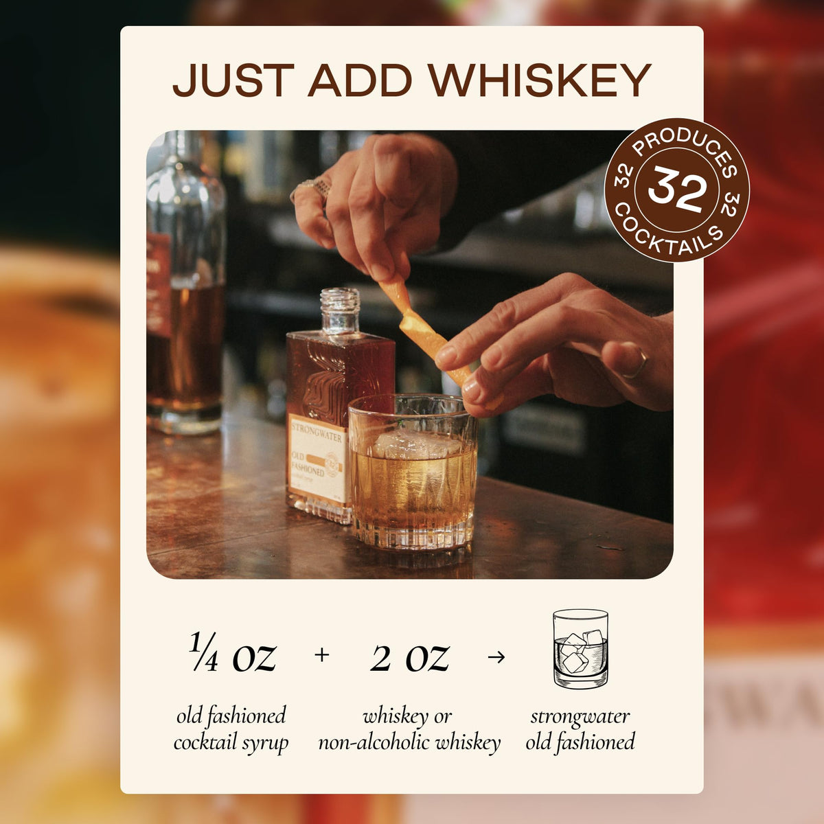 Strongwater Old Fashioned Mix – Makes 32 Cocktails | Handcrafted Syrup with Organic Cherry & Orange Zest