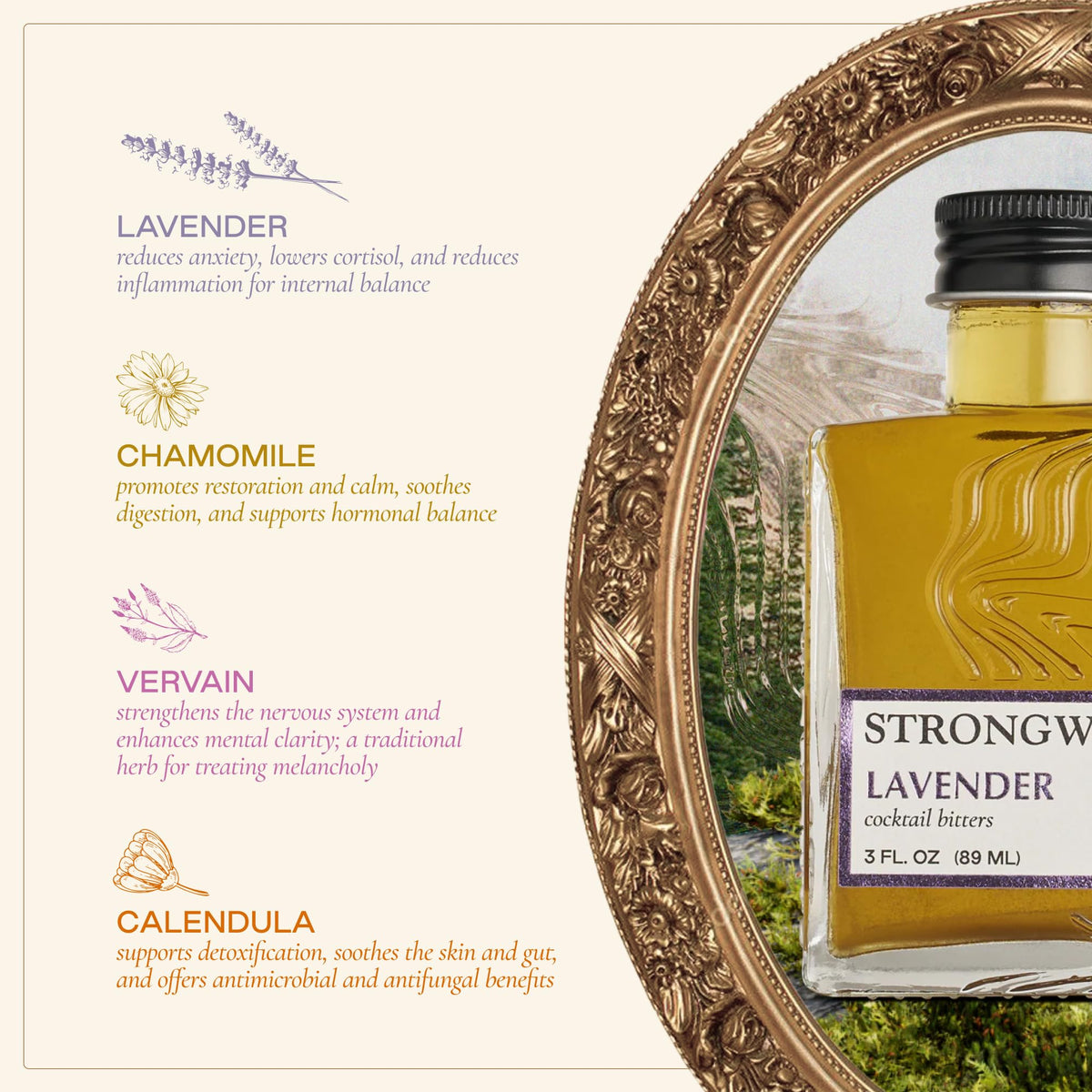 Strongwater Lavender Bitters (40 Servings) – Floral Lavender, Chamomile & Calendula, 3oz