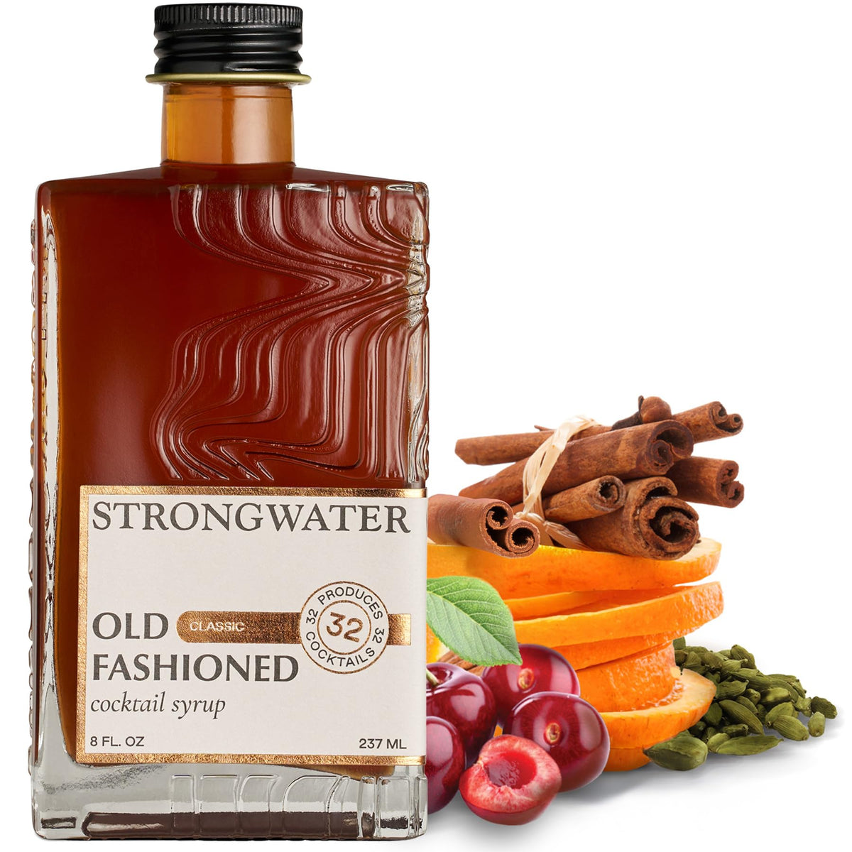 Strongwater Old Fashioned Mix – Makes 32 Cocktails | Handcrafted Syrup with Organic Cherry & Orange Zest