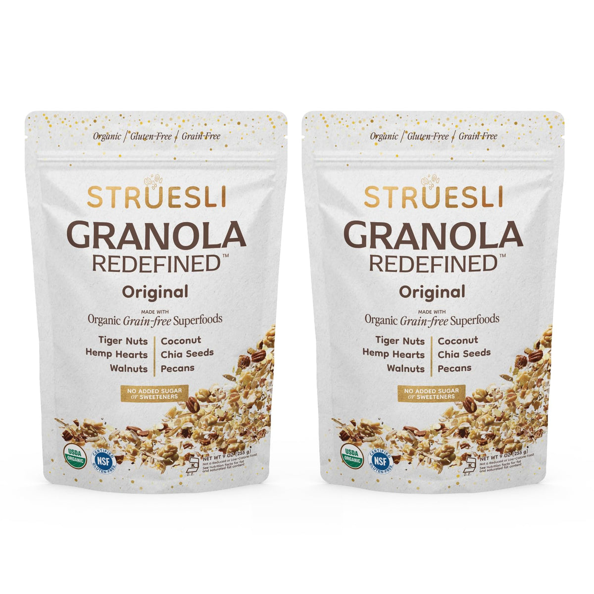 Struesli Original Organic Granola – Grain & Gluten Free, Prebiotic Fiber Snack (9 oz x 2)