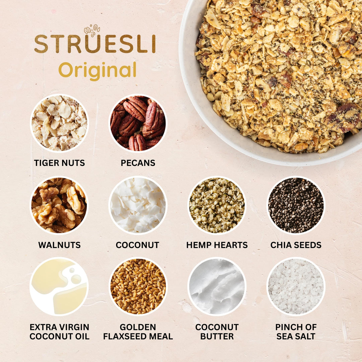 Struesli Original Organic Granola – Grain & Gluten Free, Prebiotic Fiber Snack (9 oz x 2)