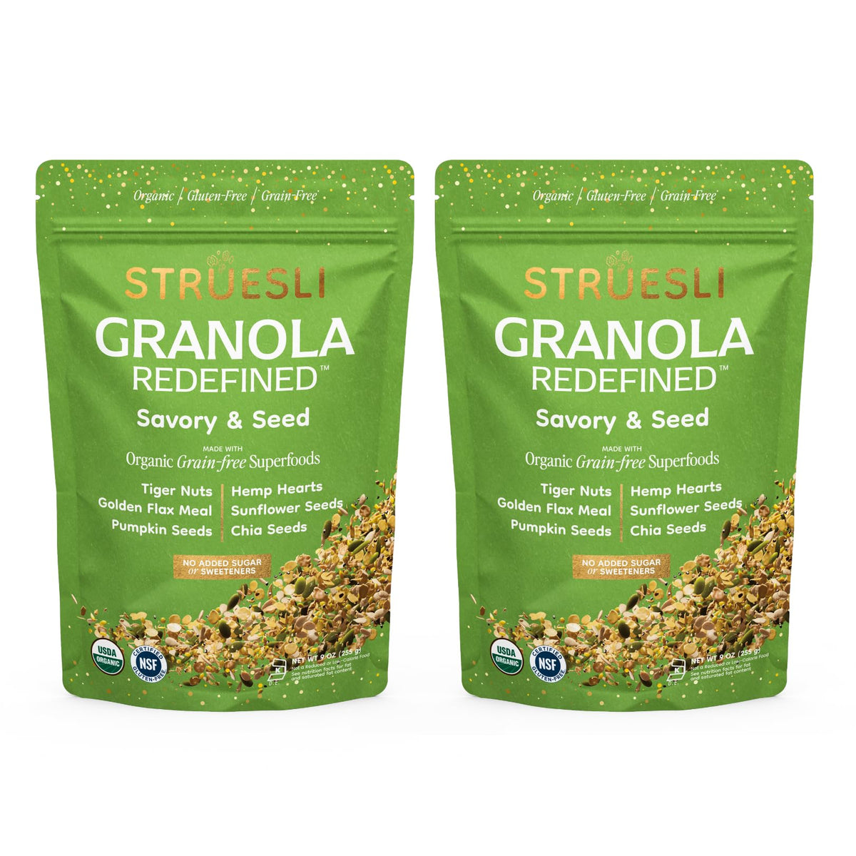 Struesli Savory & Seed Organic Granola — Grain Free, Nut Free, Gluten Free (2 Pack, 9 oz)