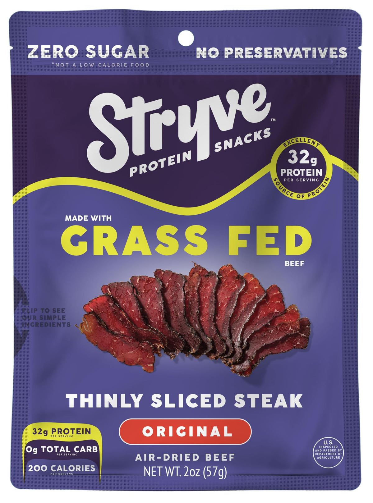 Stryve Grass-Fed Beef Biltong — 32g Protein, Sugar Free, Keto & Paleo | Pack of 4