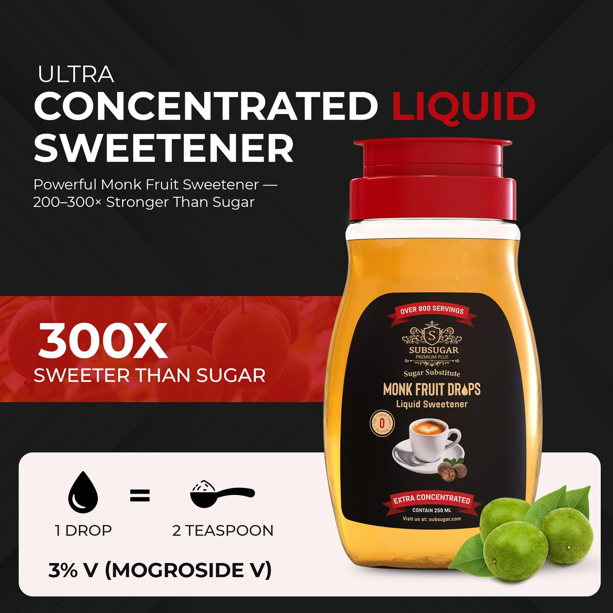 SubSugar Monk Fruit Drops – Zero-Calorie Liquid Sweetener (250 g) – Sugar-Free, Keto-Friendly, Kosher, Non-GMO