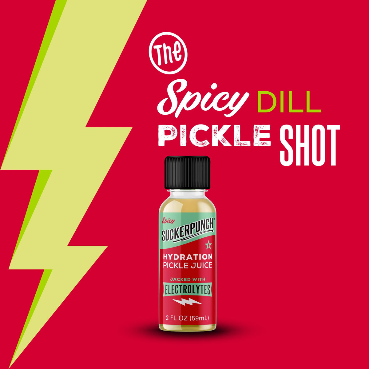Suckerpunch Electrolyte Pickle Juice Shot – Spicy Dill, Low Calorie, Gluten Free (Pack of 12)