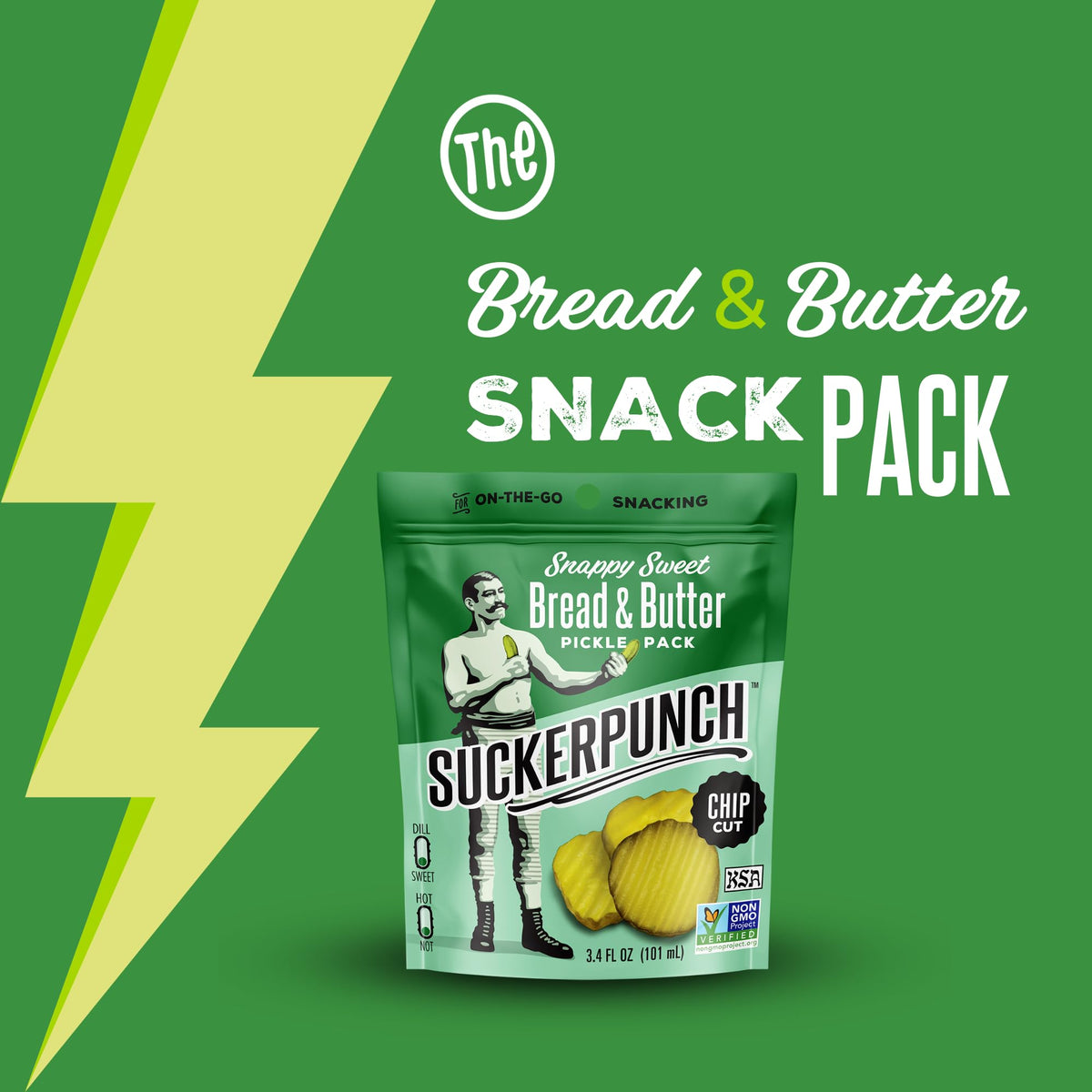 SUCKERPUNCH Pickles in a Pouch — 4-Flavor Variety Pack (Bread & Butter), Gluten Free, Keto, 3.4 oz