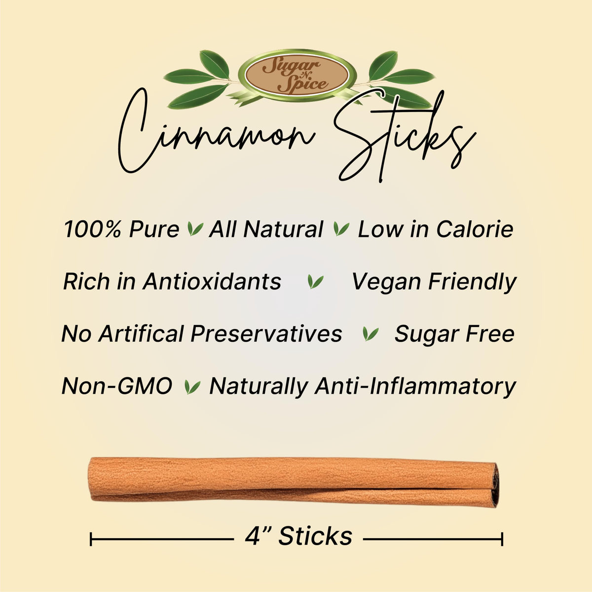 Sugar 'N Spice 4-Inch Cinnamon Sticks – 2 lb Bulk Bag for Baking, Crafts & Potpourri