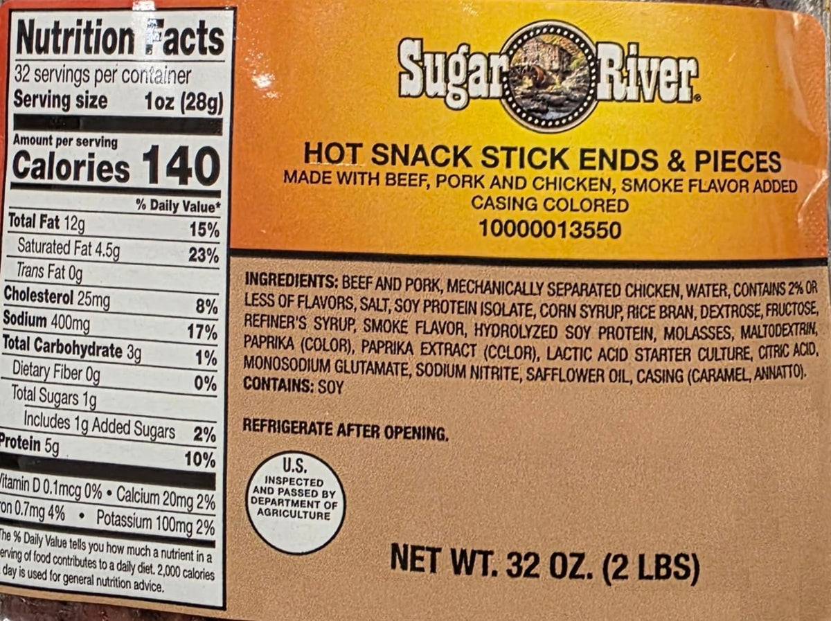 Sugar River Ends & Pieces Snack Sticks – 2lb Beef & Pork (Not Vacuum Sealed)