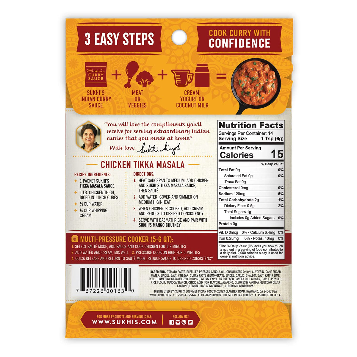 Sukhi's Indian Curry Paste – Chicken Tikka Masala Sauce, 3oz (Pack of 6) Gluten Free