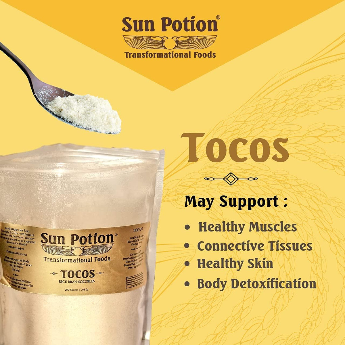 Sun Potion Tocos Powder – Rice Bran Solubles with Tocotrienols (Vitamin E) | Beauty Superfood for Skin & Hair | Non-GMO 200g