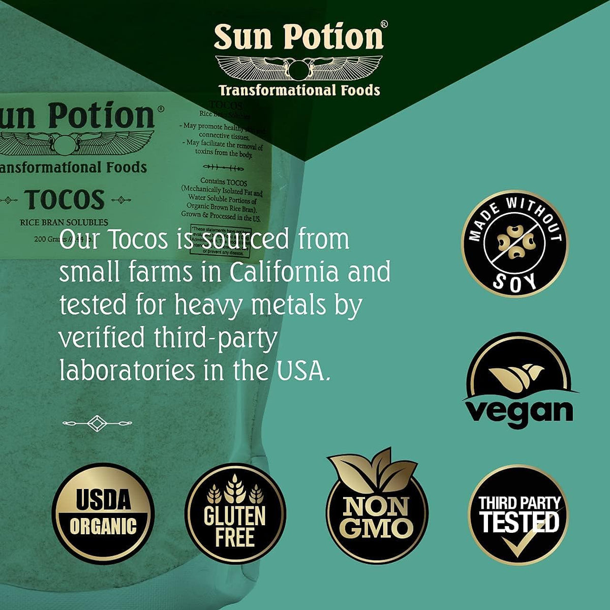 Sun Potion Tocos Powder – Rice Bran Solubles with Tocotrienols (Vitamin E) | Beauty Superfood for Skin & Hair | Non-GMO 200g