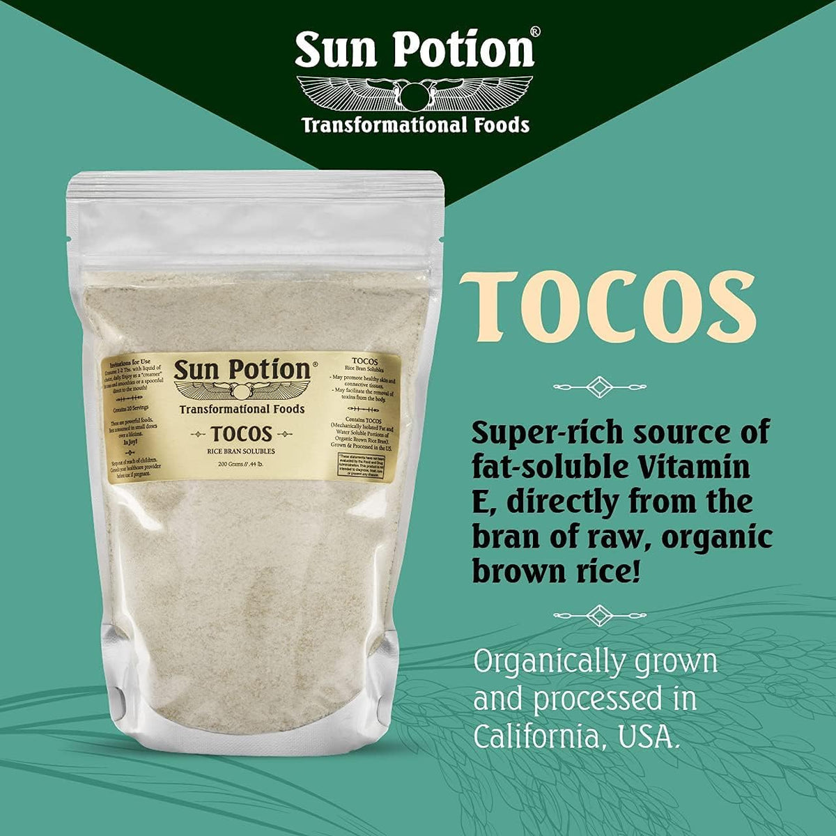 Sun Potion Tocos Powder – Rice Bran Solubles with Tocotrienols (Vitamin E) | Beauty Superfood for Skin & Hair | Non-GMO 200g