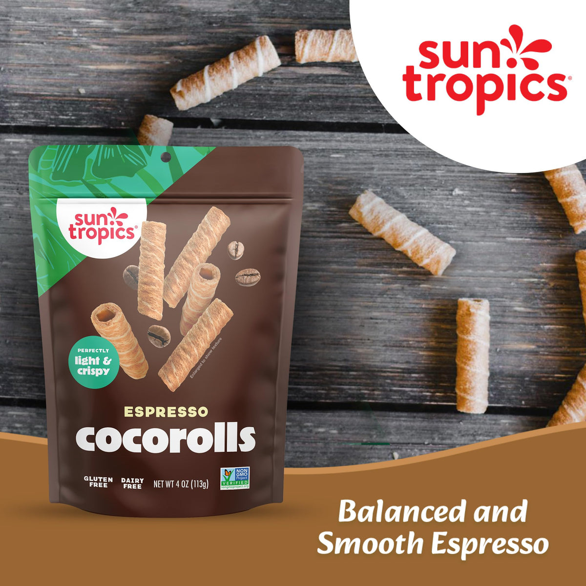 Sun Tropics CocoRolls Espresso Flavor – 6 Count Coconut Wafer Cookies (4 oz each) | Gluten Free & Dairy Free