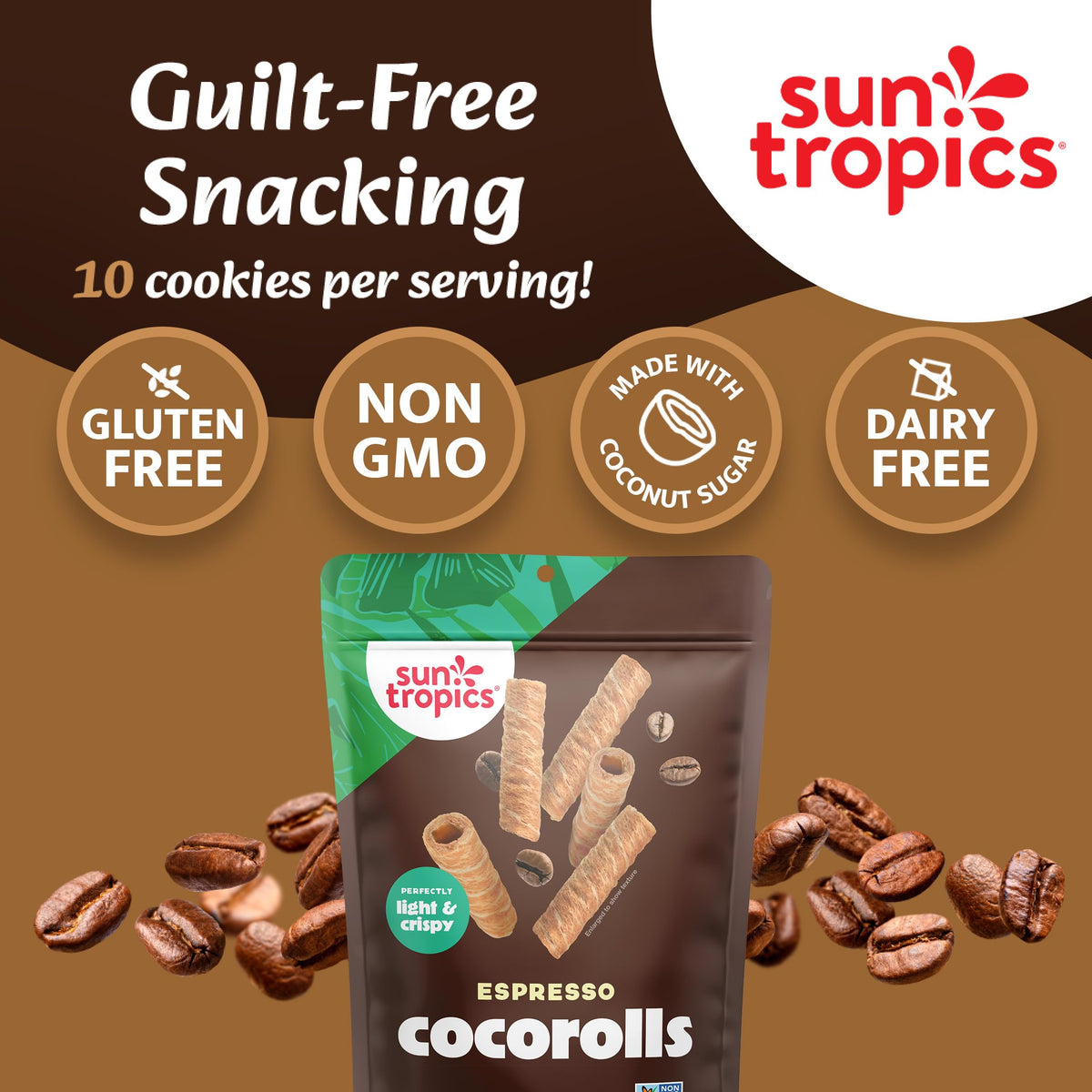 Sun Tropics CocoRolls Espresso Flavor – 6 Count Coconut Wafer Cookies (4 oz each) | Gluten Free & Dairy Free