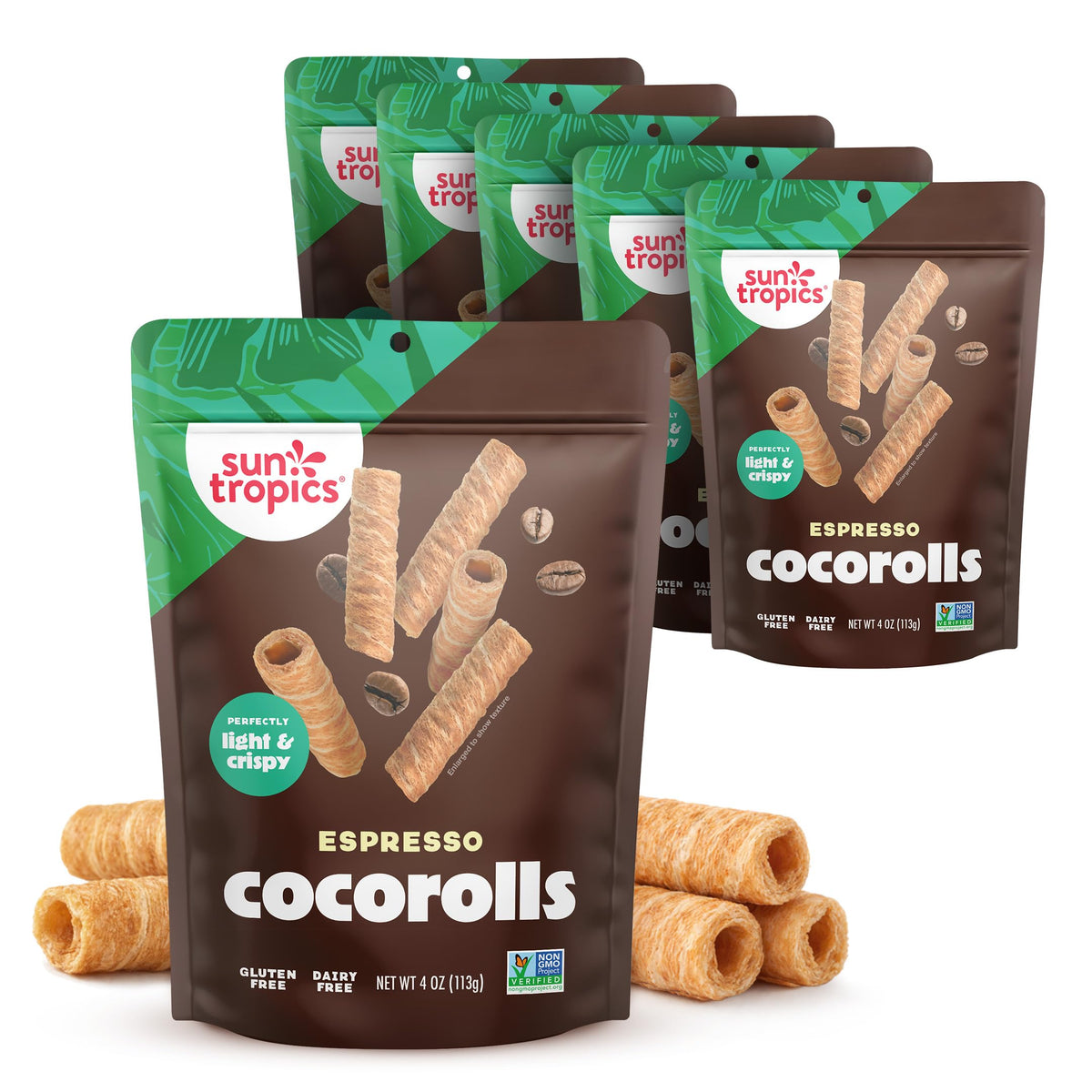 Sun Tropics CocoRolls Espresso Flavor – 6 Count Coconut Wafer Cookies (4 oz each) | Gluten Free & Dairy Free