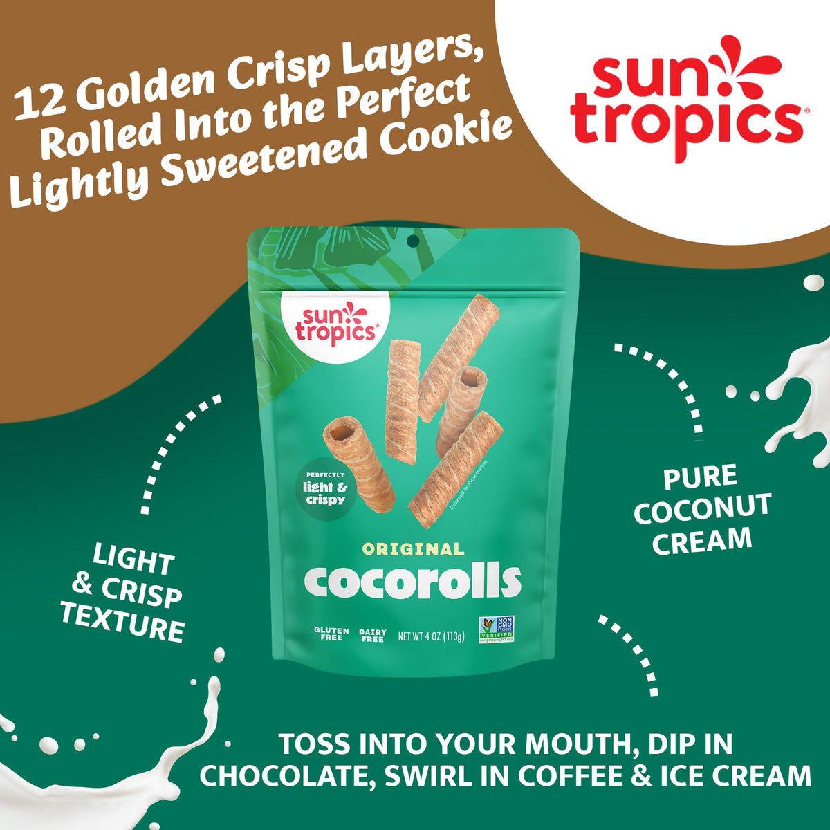 Sun Tropics CocoRolls Original - 6 Count (4 oz Each) | Gluten Free & Dairy Free Coconut Wafers