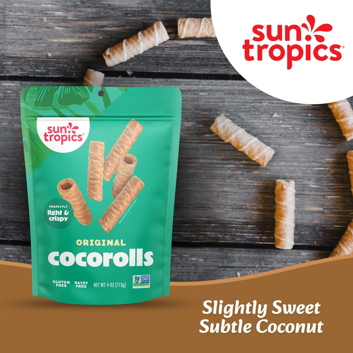 Sun Tropics CocoRolls Original - 6 Count (4 oz Each) | Gluten Free & Dairy Free Coconut Wafers
