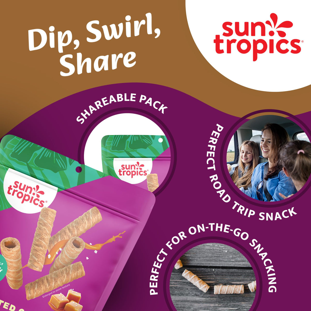 Sun Tropics CocoRolls Salted Caramel – Gluten Free & Dairy Free Coconut Wafer Snack | 6 Count, 4 oz Each