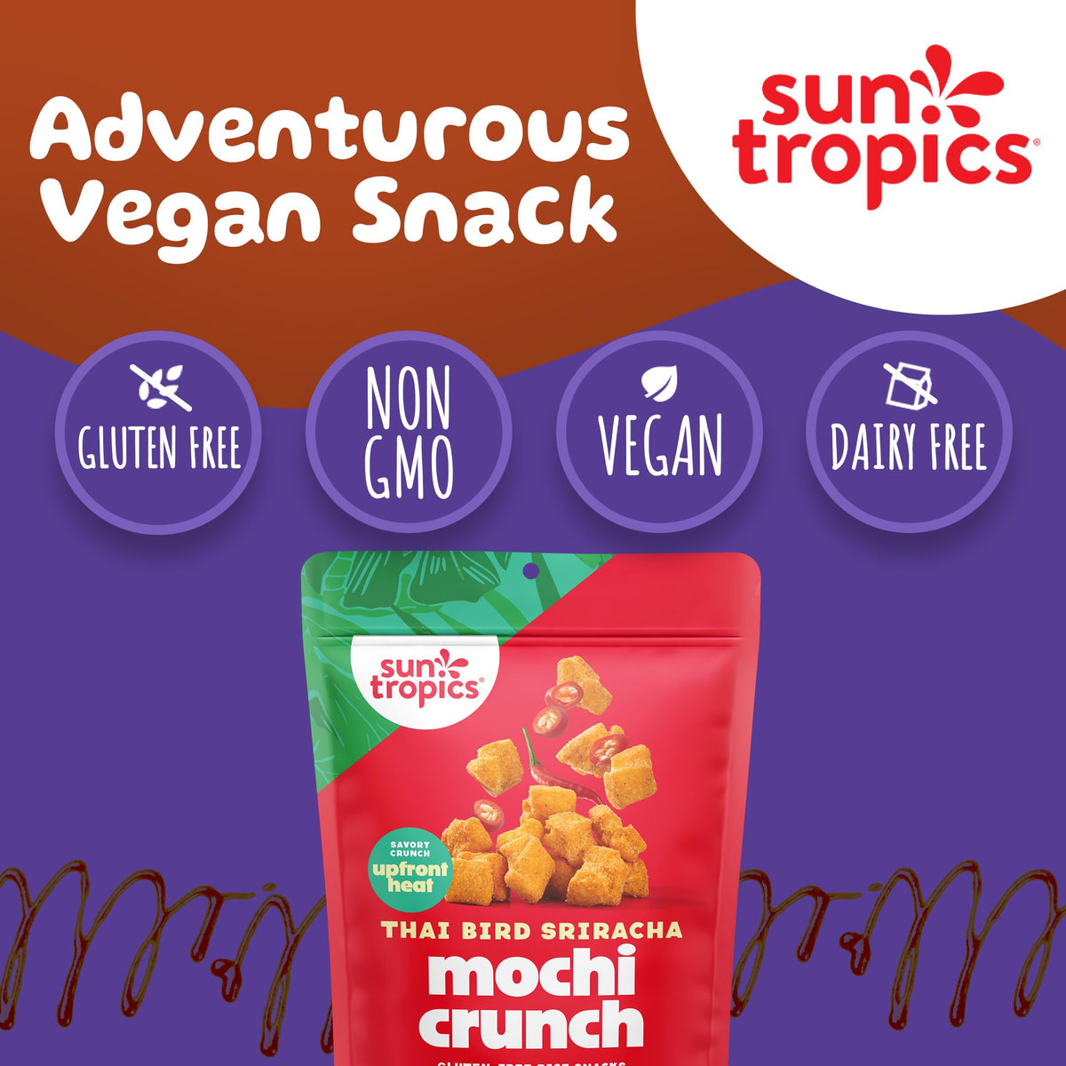 Sun Tropics Mochi Snack Bites – Thai Bird Sriracha (3.5 oz, 6 Pack) Gluten Free