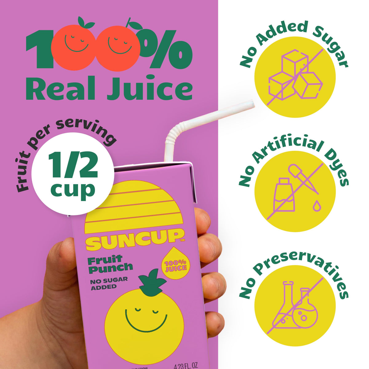 SunCup 100% Juice Boxes for Kids – No Added Sugar, No Dyes | 40 Pack Fruit Punch